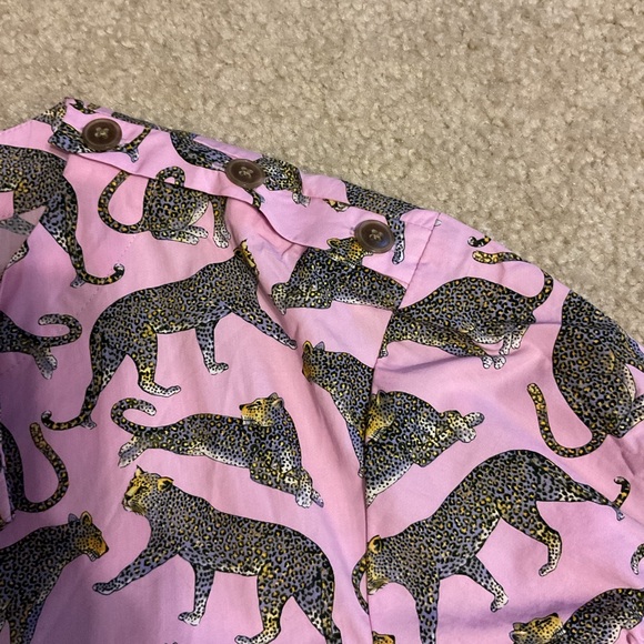 J. Crew Ratti Cheetah Print Safari Blouse Pink Open V Neck 100% Cotton Women’s L - Picture 8 of 14